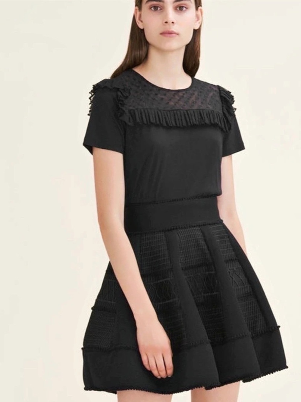 maje Black Geometric Mini Skirt Size 1